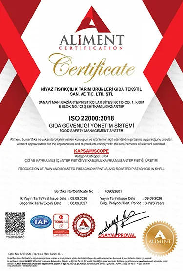 Niyaz Gıda ISO 22000:2018 – Gıda Güvenliği Yönetim Sistemi